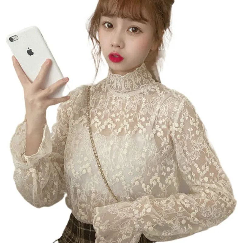 

Летняя женская кружевная блузка с цветочной вышивкой, рубашка, женские топы, сексуальные сетчатые блузки, прозрачная элегантная Прозрачная...