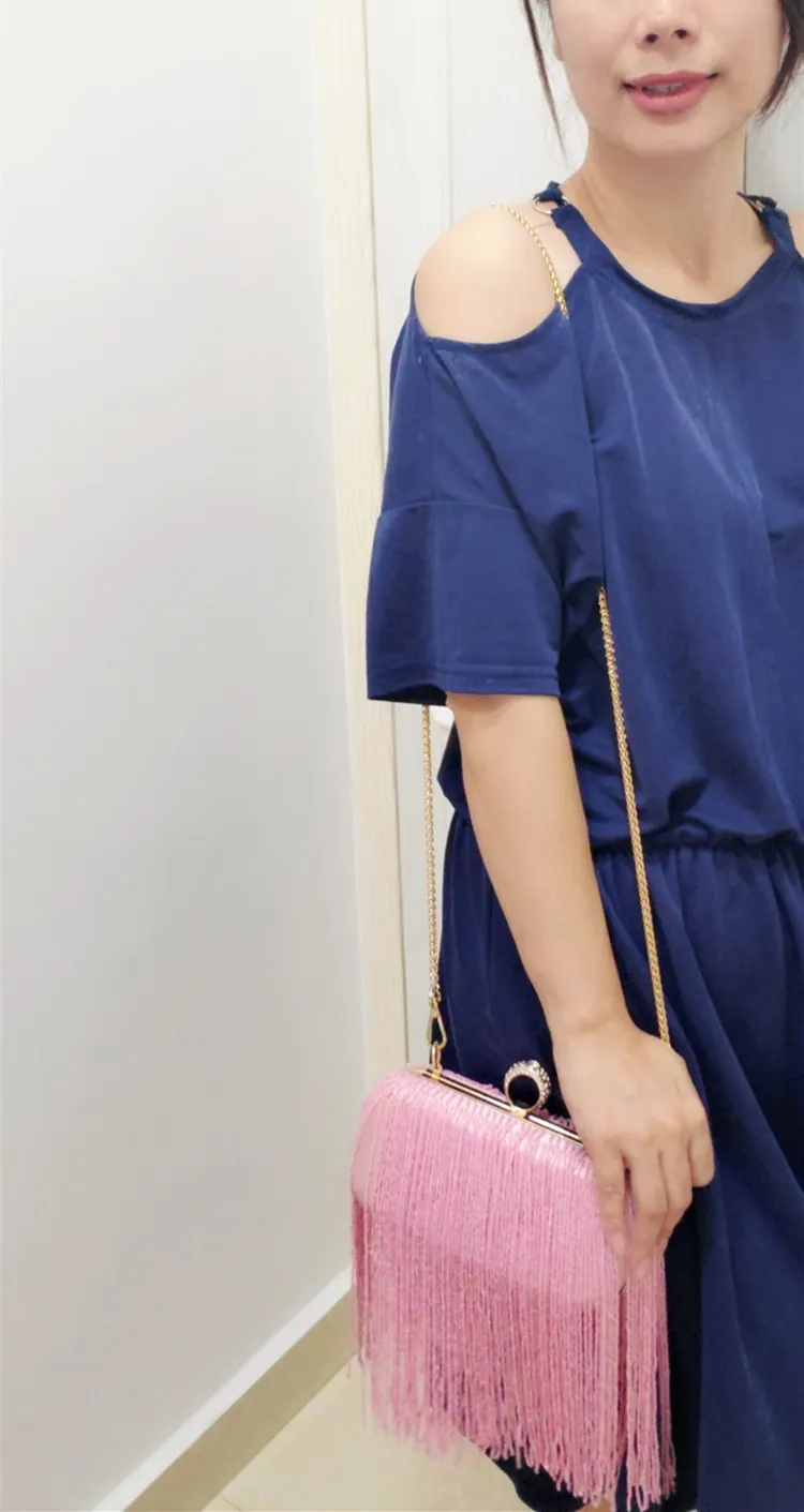 Women Tassel Fashion Ladies Clutch Bag Shoulder Handbags Female Party Wedding Evening Bag For Phone Purse