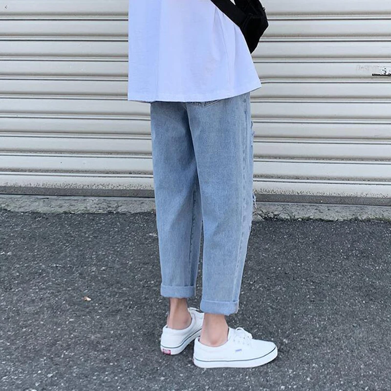 

Hot Selling Fashion Brand Hole Jeans Men's Summer Korean Youth Versatile Straight Loose Casual Pants