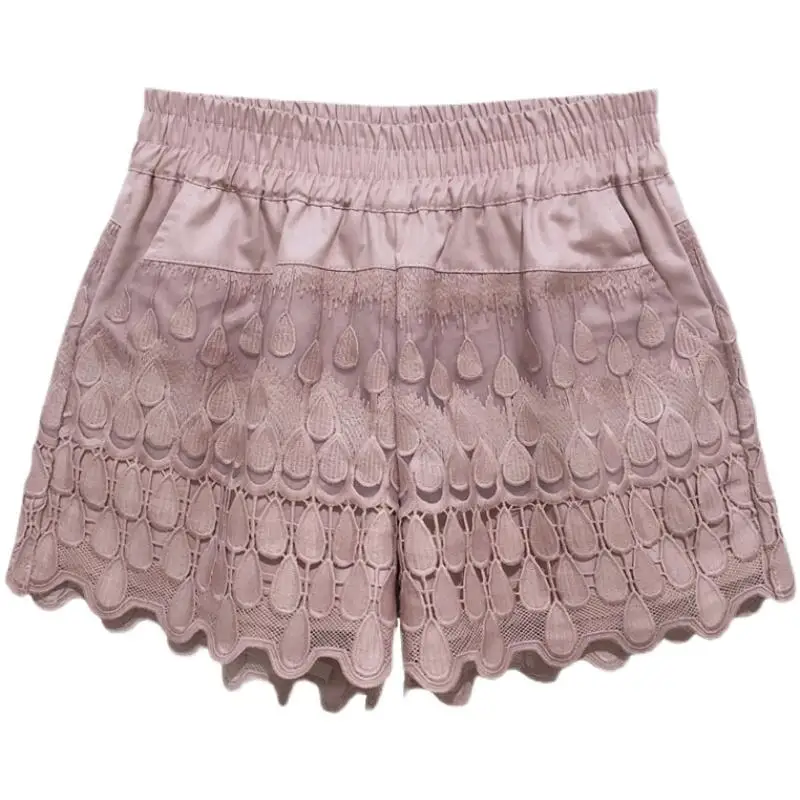 

2021 Sexy Lace Shorts Women Spring Summer High Waist Shorts Elastic Wide Leg Short Shorts White Black Lady Short Feminino B111