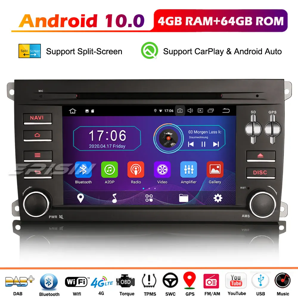 Erisin 6914 Android 10 0 Авторадио DVD Carplay GPS DAB + WIFI 4G OBD Navi USB Bluetooth RDS для Porsche