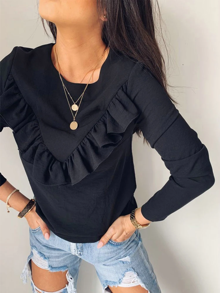 Блузка женская с оборками милый Повседневный Свободный Топ в стиле пэчворк