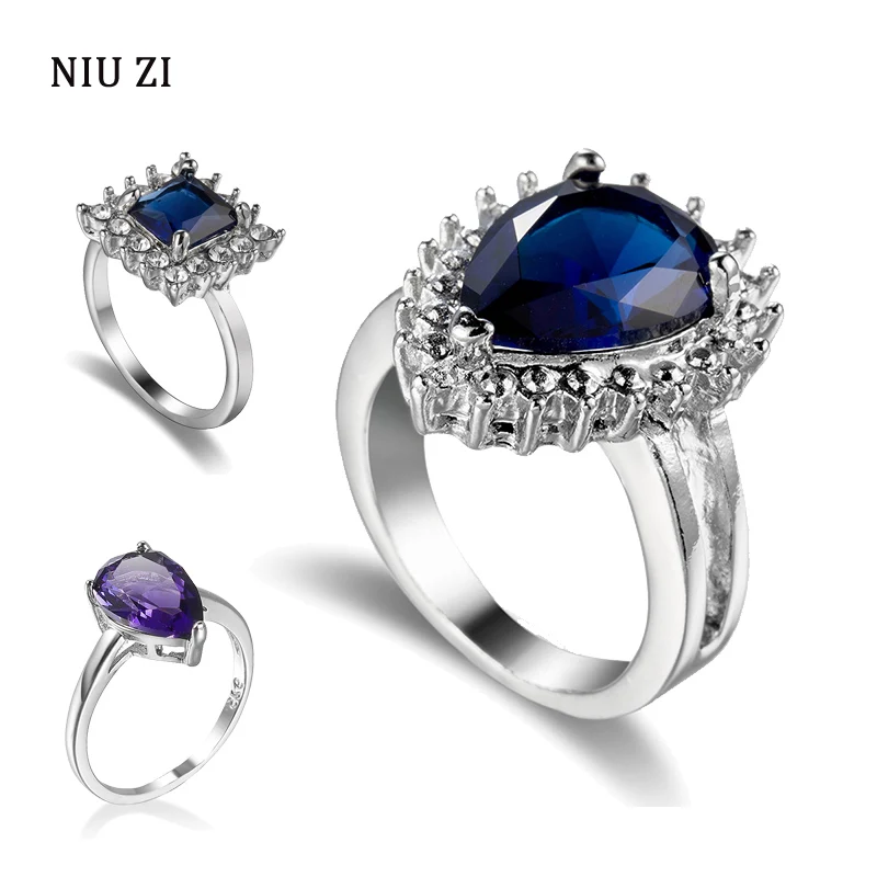 

South Korea Retro Rings For Women Luxury Fine Crystal Deep Blue Zircon Rings Couple Stainless Steel Wedding Jewelry Accessories