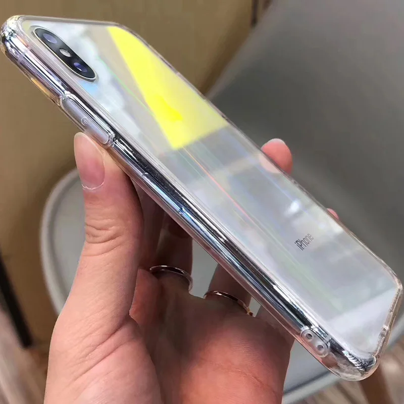 Модный градиентный Радужный лазерный чехол для iPhone 11 Pro XS Max Xr прозрачная задняя
