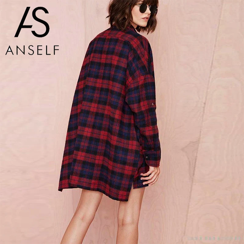 Anself для женщин размера плюс рубашки в клетку Женский Свитер оверсайз шотландскую