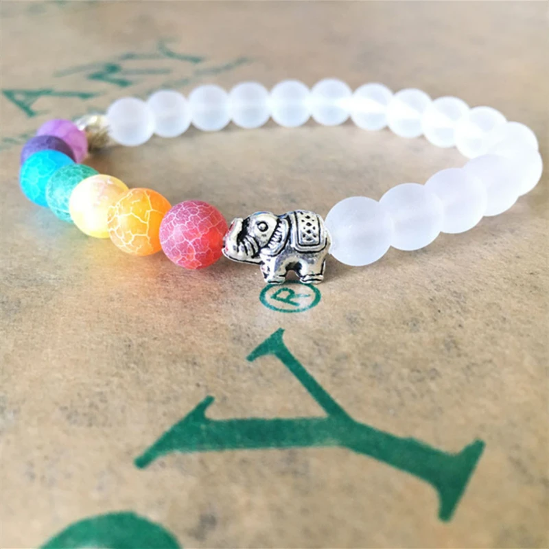 

Personality 8MM Elephant Frosted Weathered Colorful Beads Beaded Bracelets Men Charm Bangle Trend Jewelry