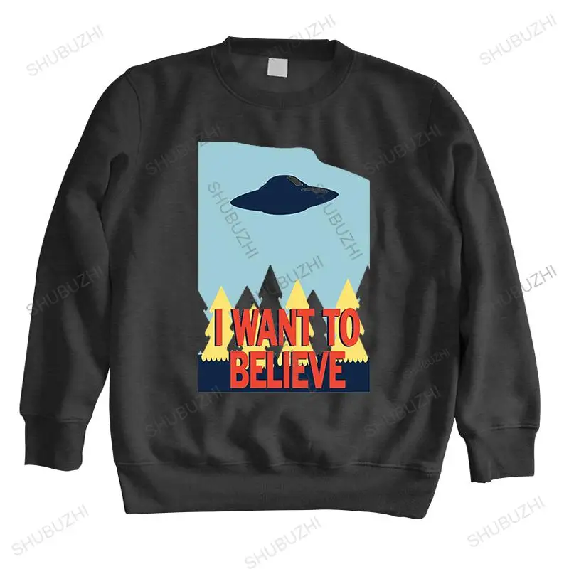 

men's black sweatshirt new Jenni's Prints X-Files Men I Want To Believe hoodie autumn long Sleeve hoody Cotton X Files Clothing