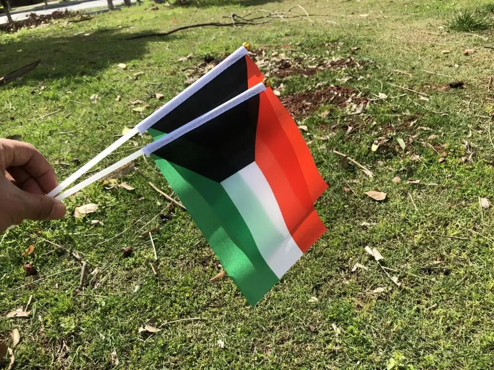 Маленький Кувейтский флаг 14x21 см 20 шт. ручной с пластиковым флагштоком сфера