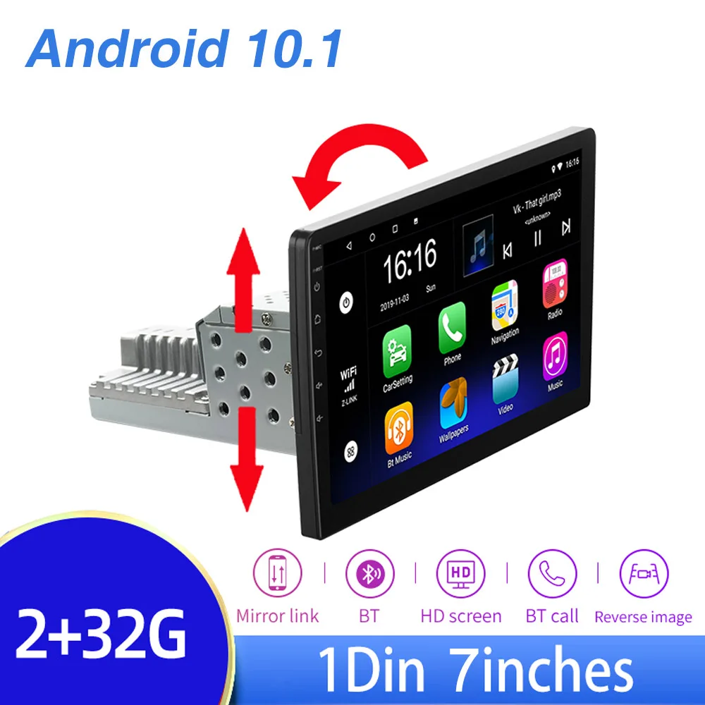 

Автомагнитола 1DIN, 2 + 32 ГБ, Android 10,0, Wi-Fi, Bluetooth, сенсорный экран 7 дюймов
