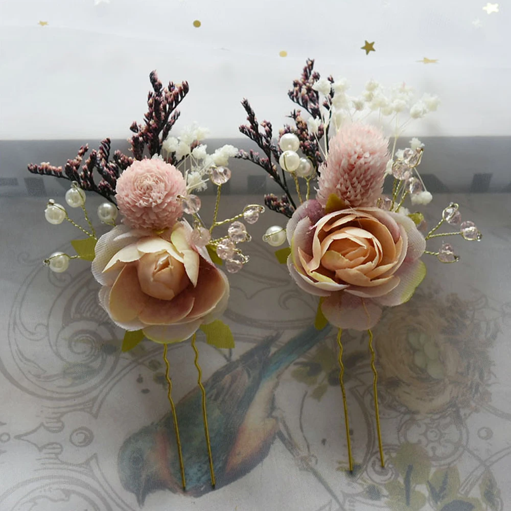 

Bridal Dried Flower Headdress Lace Pearl Hairpins Fashion Women Headwear Elegant Hair Jewelry Wedding Supplies Hair Accessories