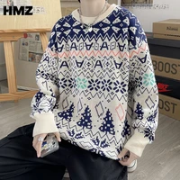 hmz harajuku knit sweater men streetwear o neck pullover men sweater autumn new fashion quality knitted geometry sweater for men