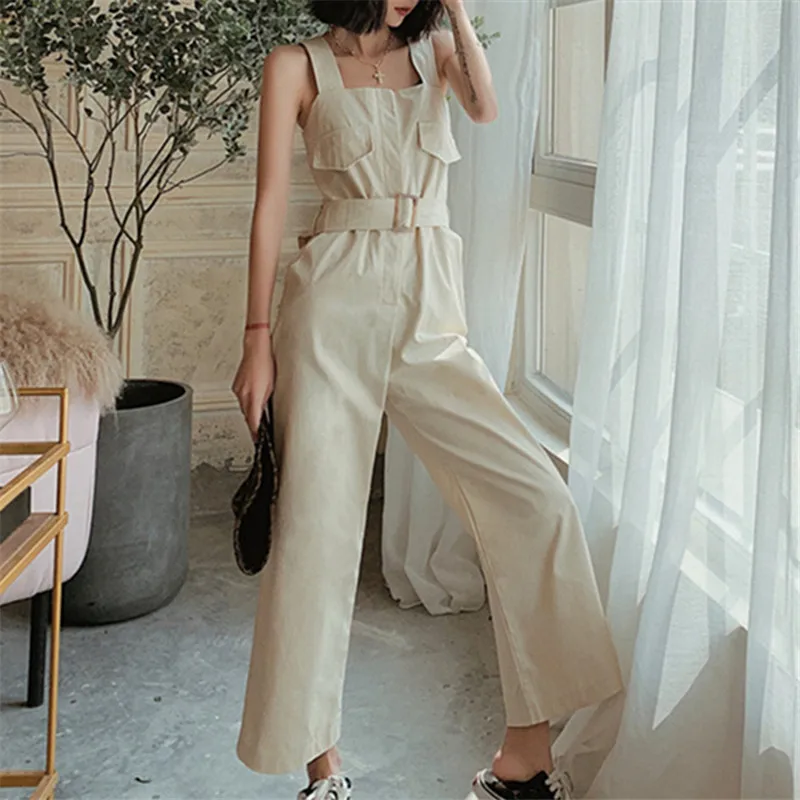 

Mazefeng 2020 New Summer Women Jumpsuits & Rompers Casual Strap High Waist Wide Leg Ankle-Length Pants Cargo Playsuit Size S-L