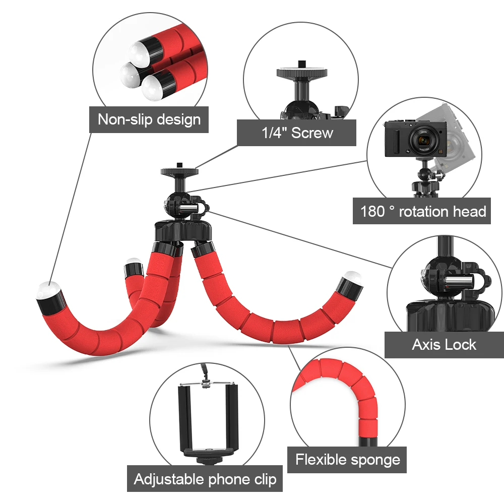 Штатив для телефона гибкий губчатый мини-штатив-Осьминог смартфонов iPhone Samsung Xiaomi