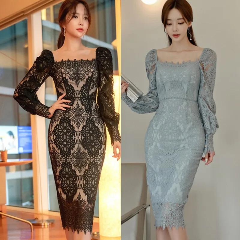 

Осеннее женское сексуальное элегантное офисное кружевное платье, облегающие обтягивающие платья-карандаш