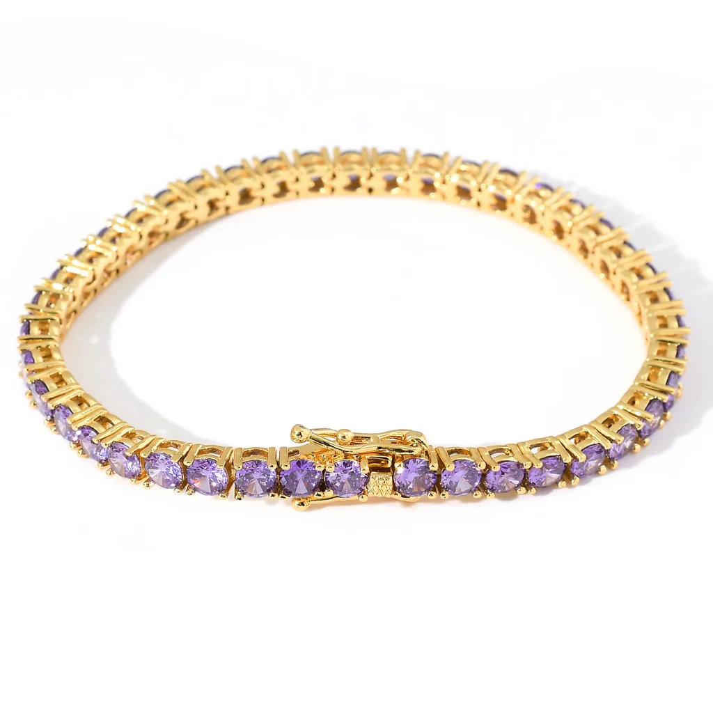 

Hip hop new 4mm copper inlaid with purple zircon a row of bracelets fashion lovers tennis bracelet