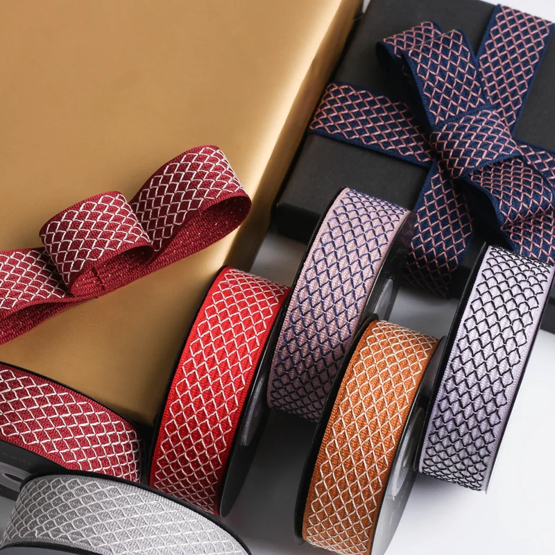 

5yard/lot Cotton grid with manual bow hair bright packaging materials, hat diamond mesh ribbon