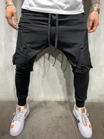 2021 spring and autumn high quality mens solid color multi pocket slim hip hop sport mens casual pants