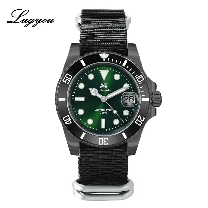 B Green B Nylon Lugyou Сан Мартин роскошные черные DLC Diver Мужские часы Автоматические из нержавеющей стали Пескоструйный сапфир 20 атм водонепроницаемый резиновый ремешок - Цвет: B Green B Nylon