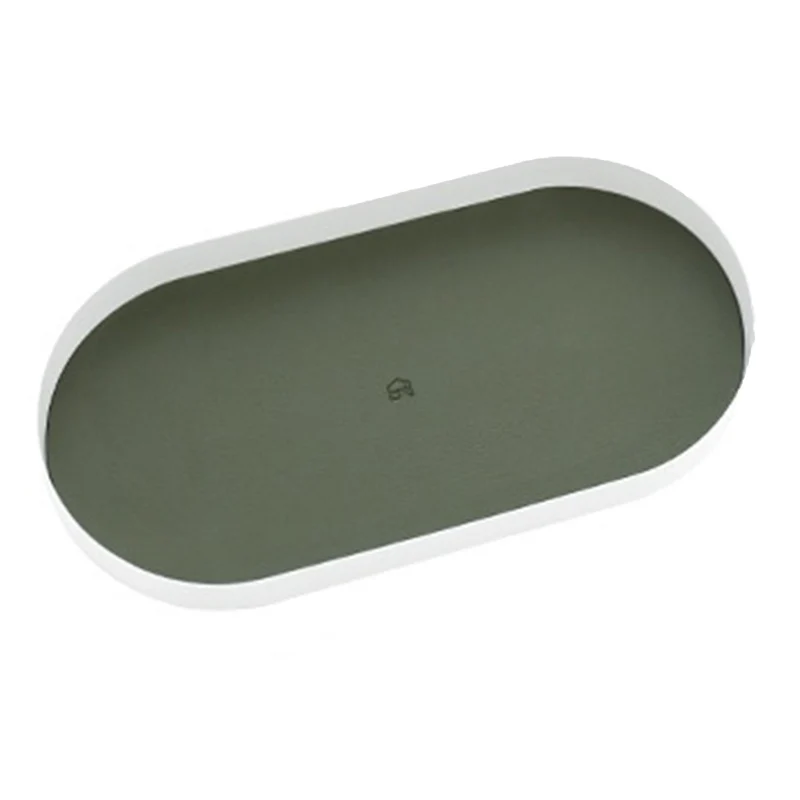 

Iron Tray with PU Leather Mat Oval Desktop Storage Tray Entrance Storage Tray Bathroom Organizer Tray