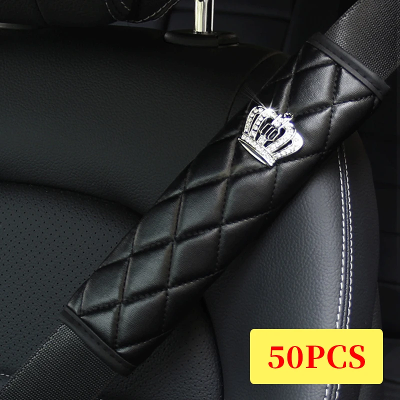 

50pcs Car Seat Belt Cover Crown Leather Cushion Protector Safety Belts Universal Auto Seat Belt Covers Shoulder Protection