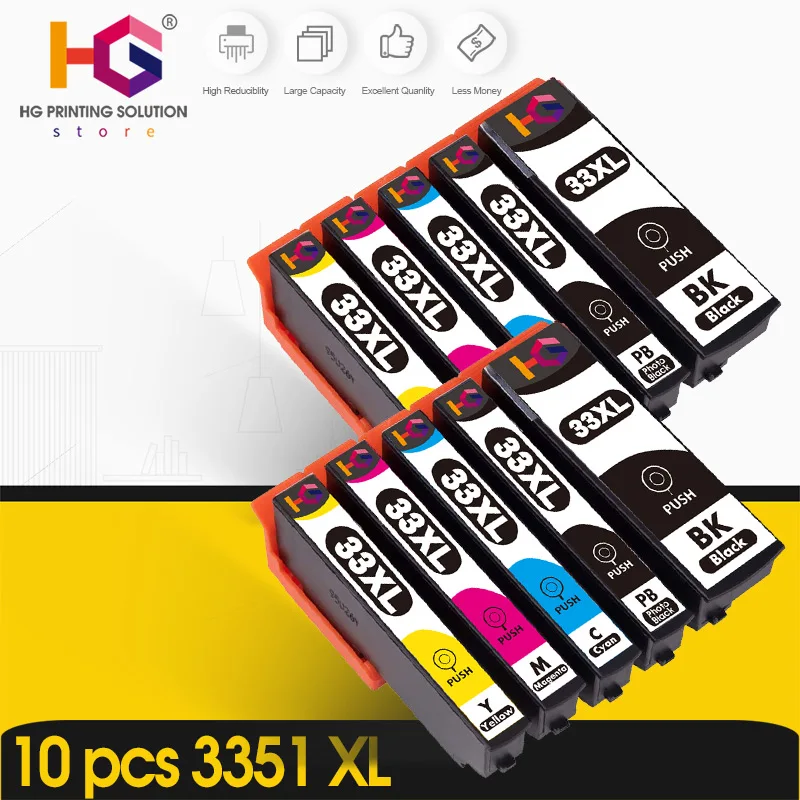 10 pcs 33XL Ink Cartridge for Epson XP-530 / 630 / 830 / 635 / 540 / 640 / 645 / 900 T3351 T3361 Compatible Printer Ink