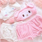 Розовый и белый бархатный топ и трусики Kwaii для девочек, очаровательное нижнее белье, Аниме длинные уши, собачьи бюстгальтеры и шаровары