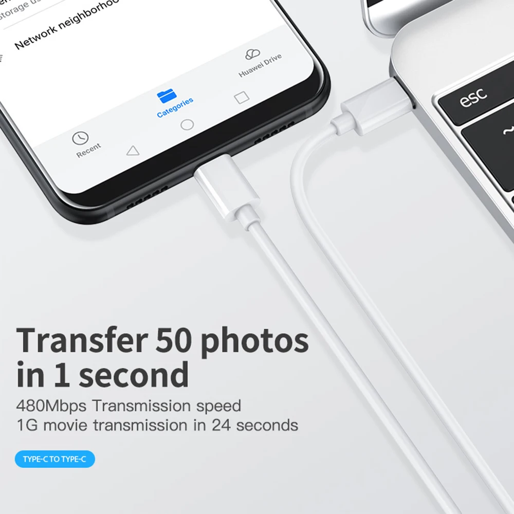 KUULAA-USB Быстрый зарядный кабель для передачи данных Быстрая зарядка 60 Вт белый