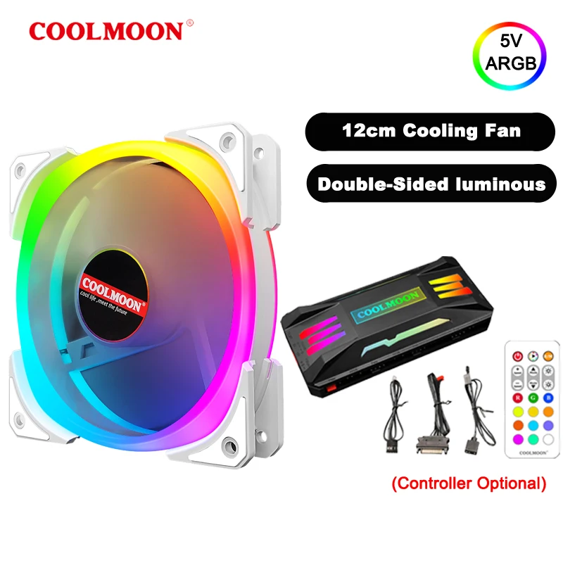 

COOLMOON 12cm Cooling Fan 5V 3Pin/6 Pin ARGB/4Pin PWM PC Case CPU Computer Cooler with/without Standard/Music/3 in 1 Controller