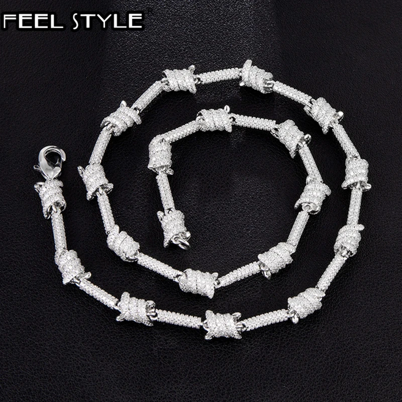 

7MM Iced Out Bling AAA CZ Cubic Zirconia Spiral Link Chain Necklace Bracelet For Men Hip Hop Rapper Jewelry Copper Gold Gold