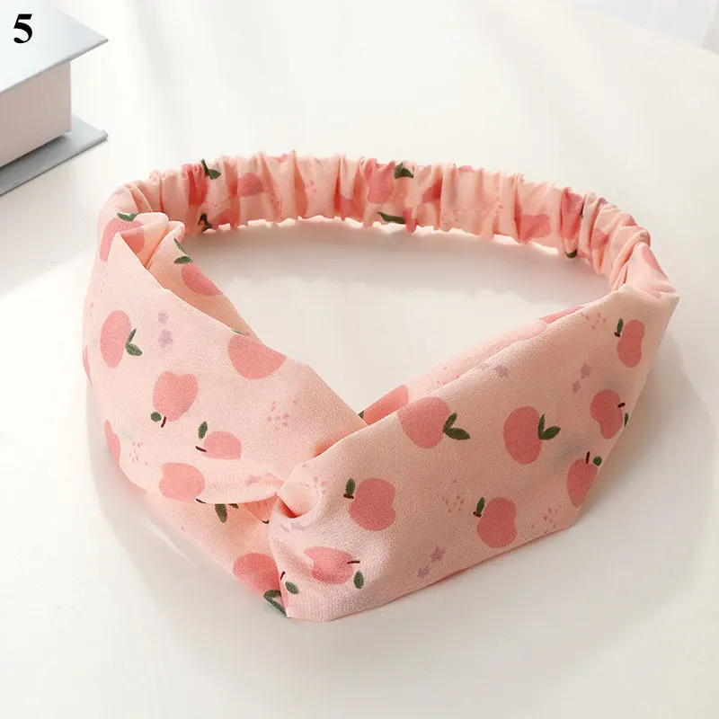 

2021 New Women Girls Bohemian Headbands Fruit Print Hairbands Elastic Cross Turban Bandage Bandanas HairBands Hair Accessories