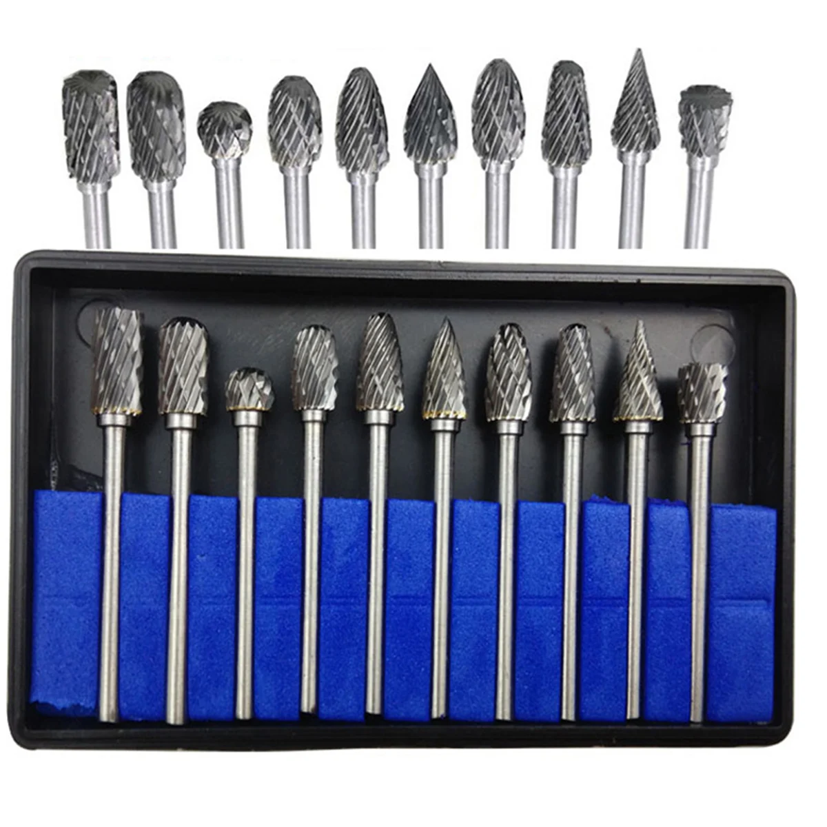 

10pcs 1/8" Shank Tungsten Carbide Rotary Burrs Drill Bits Milling Cutter Grinding Drill Bits Single-cut/Double-cut Optional