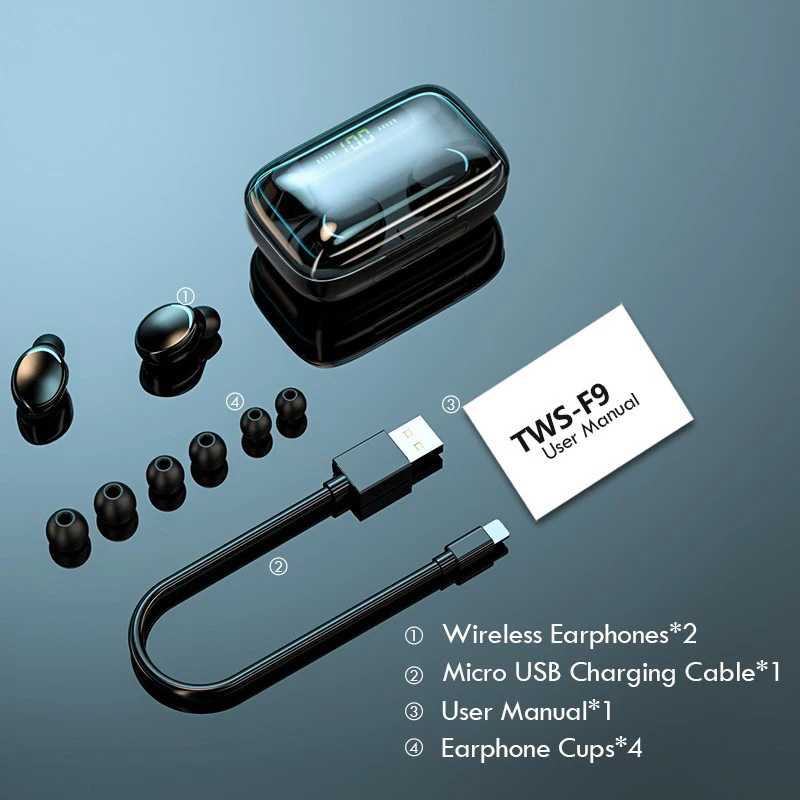 F9 наушники вкладыши TWS Bluetooth 5 0 2200 мА/ч настоящая Беспроводной Стерео Наушники Hi Fi