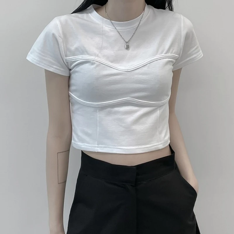 

White Basic Knitted T-Shirt Women Short Sleeve O Neck Bodycon Summer Cropped Tops Harajuku Casual Streetwear Ladies Tees