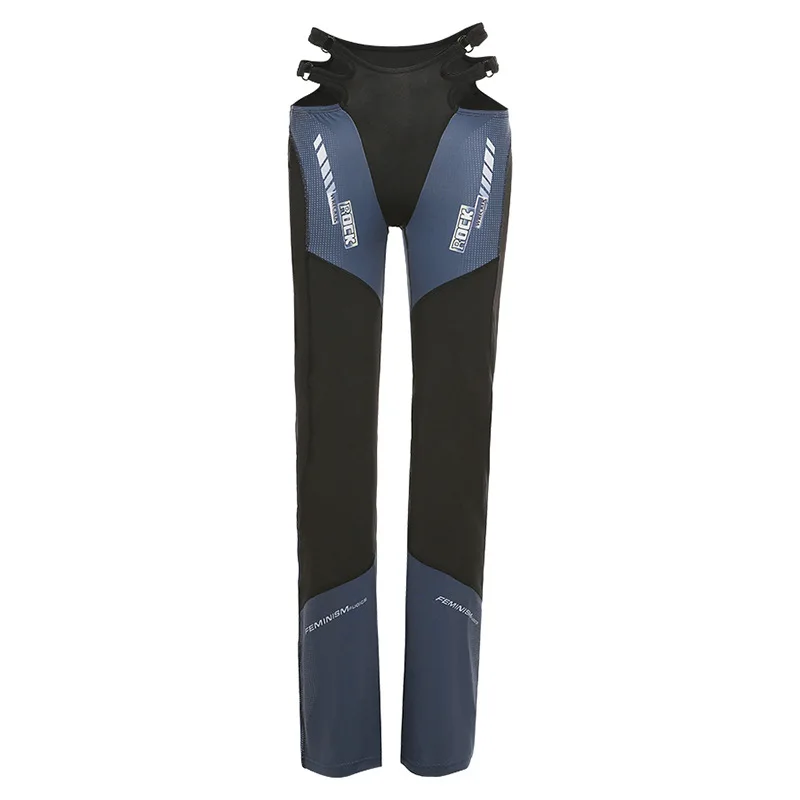 

2021 Summer New Hollow Out High Waist Straight Pants Sexy Club Party Trouser Casual Color Patchwork Outfits Fitness Women Pants