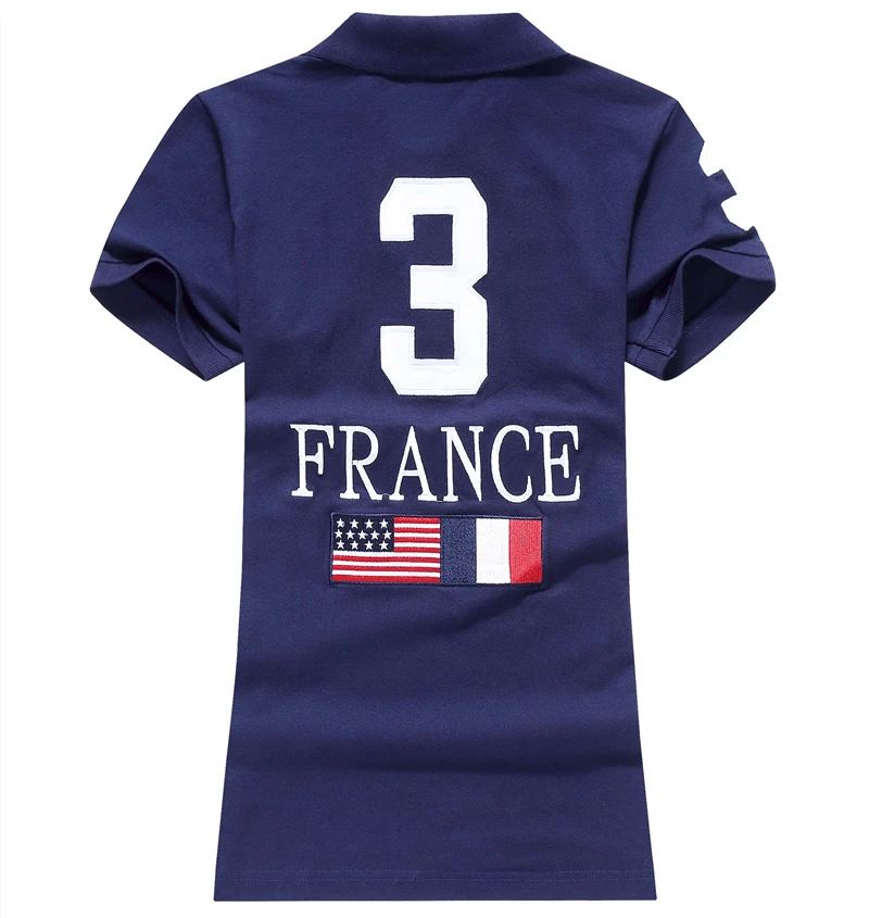 

Summer Women's New big Horse Classic National Flag 3# Solid Short Sleeve 100% Cotton Slim Polo Shirt Lady Fashion Femmen