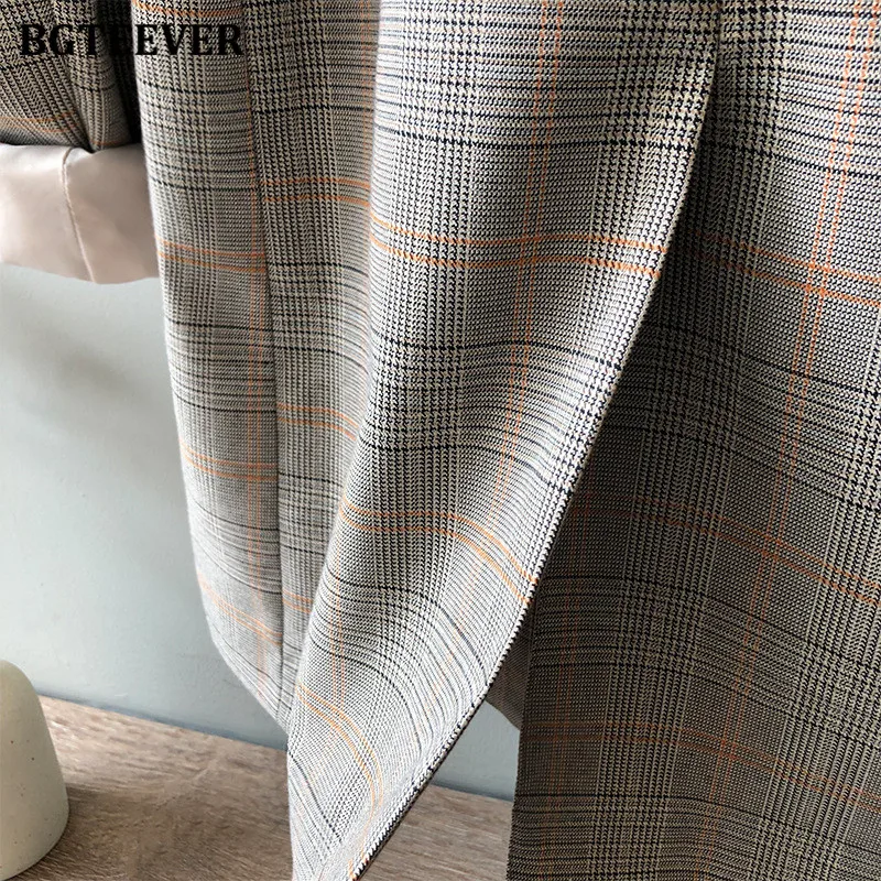 

BGTEEVER Fashion Women Plaid Jacket Blazer Casual Ladies Blazer Suit Autumn Coat 2020 Loose Double-breasted Women Outwear