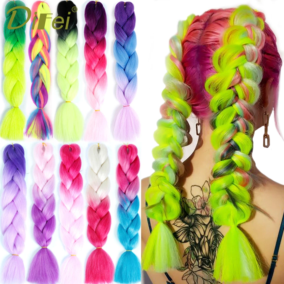 DIFEI Женские 24 дюйма 100 искусственные волосы кроше крупные косички розовые зеленые