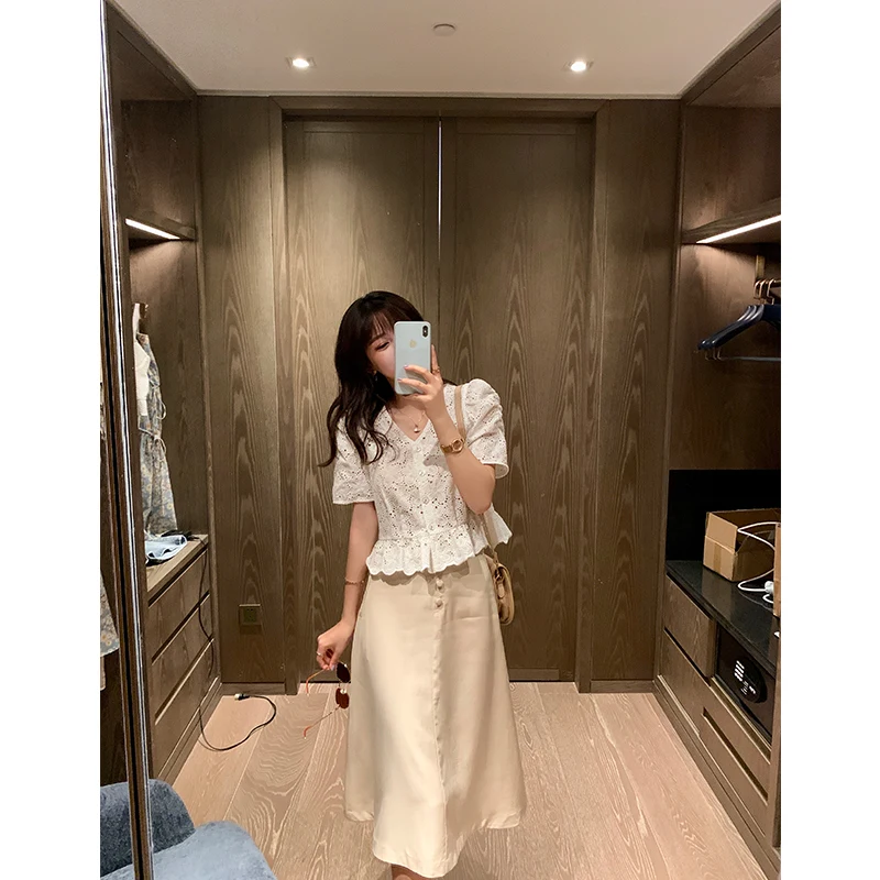 MISHOW 2020 летние кружевные блузки женские с пышными рукавами v образным вырезом