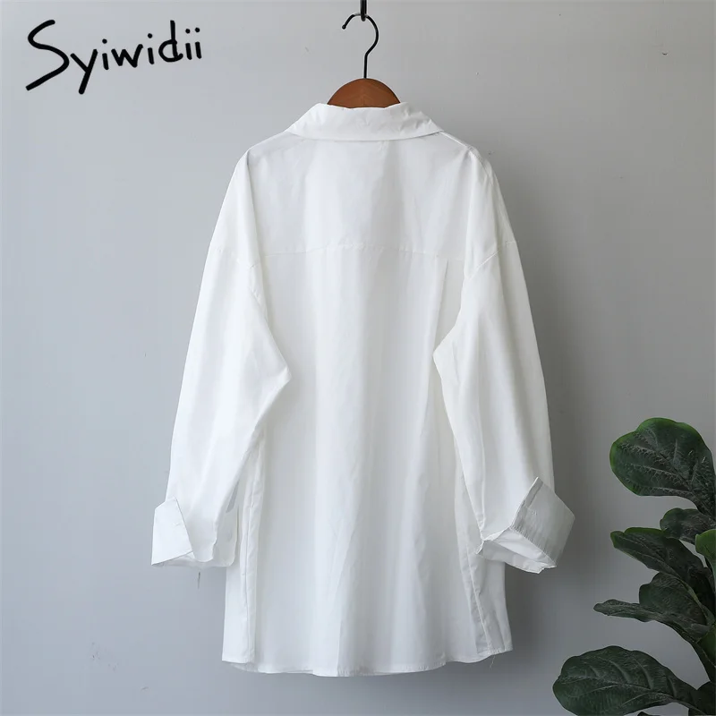 Syiwidii Button Up Shirt Pink Cotton Long Sleeve Blouse Woman Loose Oversize Office Lady Tops Korean Fashion Fall 2021 New | Женская