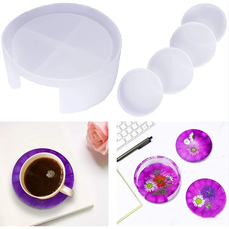 

2021 New 5 Pcs/Set Coaster Epoxy Resin Mold Cup Mat Pad Silicone Mould DIY Crafts Decorations Storage Box Casting Tools