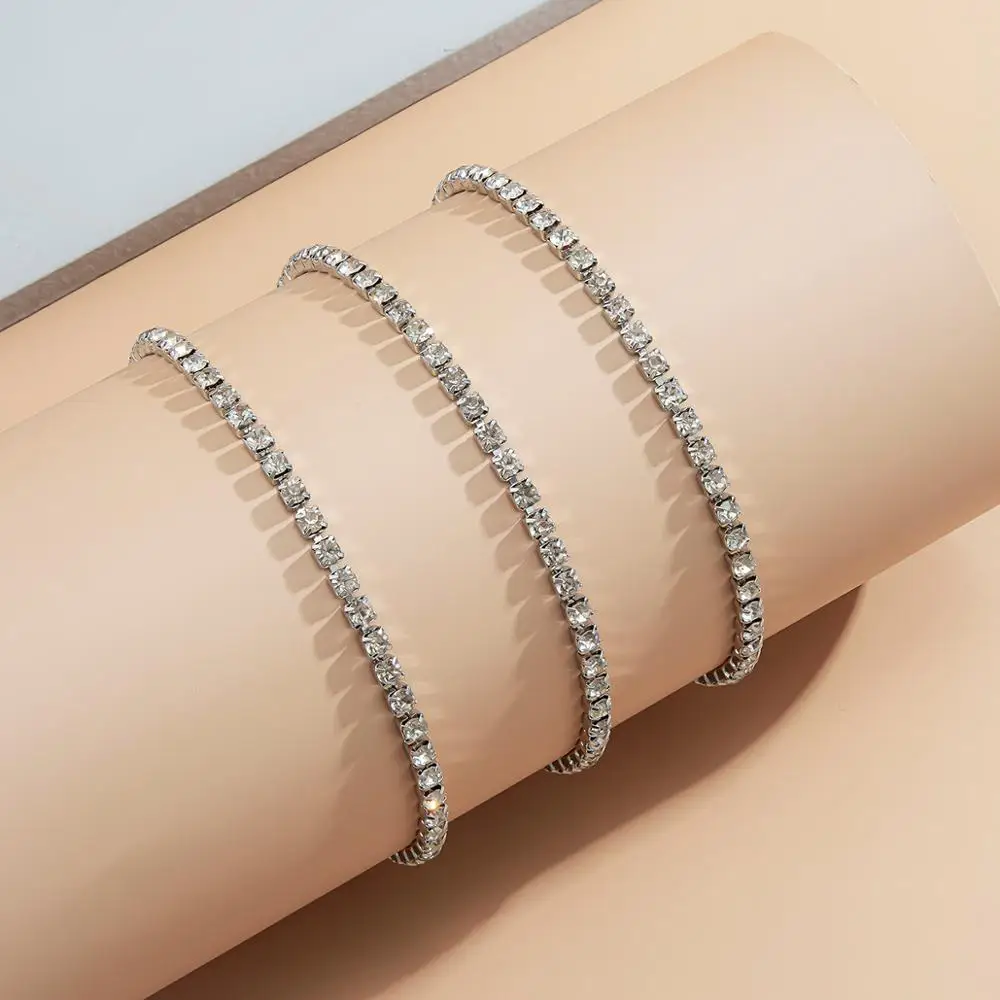 

IngeSight.Z 3Pcs/Set Shiny Iced Out Rhinestone Chain Anklets Bling Crystal Anklets On Foot Barefoot Sandals Ankle Women Jewelry