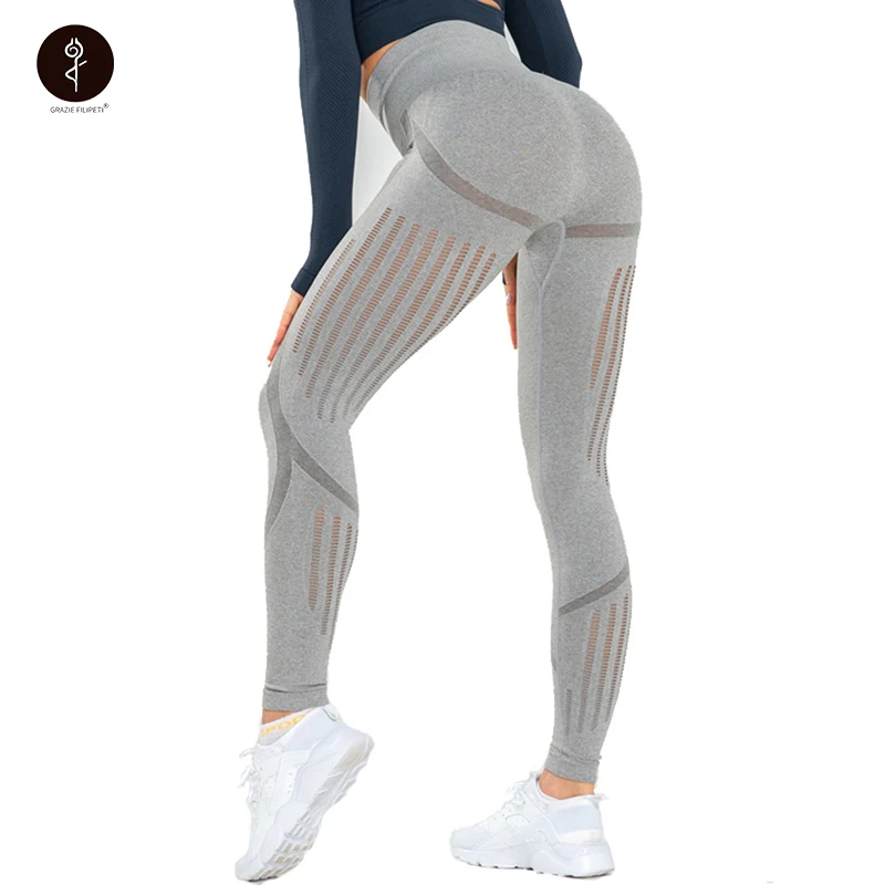 

Hollow Out Knitted Yoga Pants Women Clothing Sexy High Waist Quick Drying Breathable Legging Gym Sports Fitness Roupas Femininas