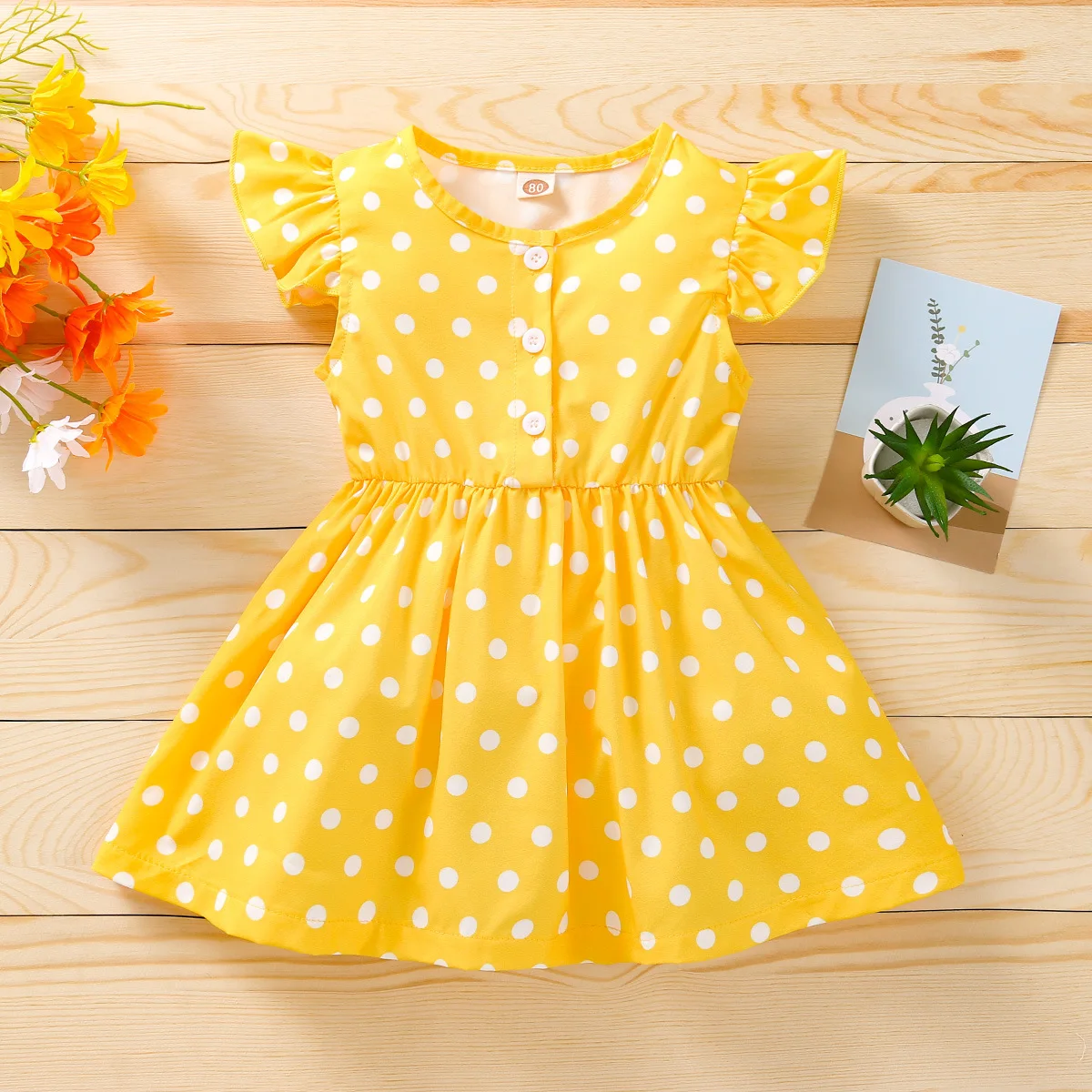 

Baby Summer Clothing Toddler Kids Baby Girls Dress Dot Print Bowknot Sleeveless Yellow A-Line Dress Sundress Clothes