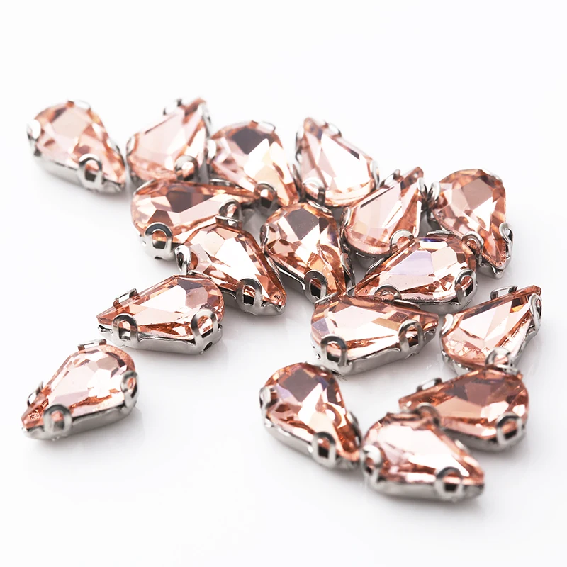 Lt.Peach Распродажа, разноцветные стразы 6x10 мм, 50 шт./лот, кристаллы, каплевидные стразы, пришивные стразы с плоской задней стороной, для шитья, сделай сам, аксессуары для платьев - Цвет: Lt.Peach