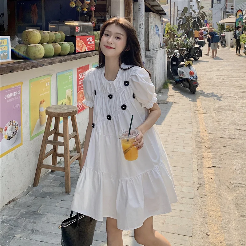 

Gentle Wind Sweet Puff Sleeve Dress Female Summer 2021 New Skirt Temperament Korean Style Loose Short Skirt Trend