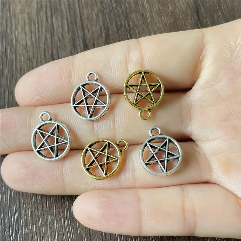 

JunKang 30pcs metal retro hollow five-pointed star pendant DIY religious belief ethnic style bracelet making jewelry connector