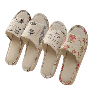 2021 Winter Autumn Women House Shoes Comfortable Warm Shoes Couple Flats Female Slides Floral Lightweight Linen Slides Slippers