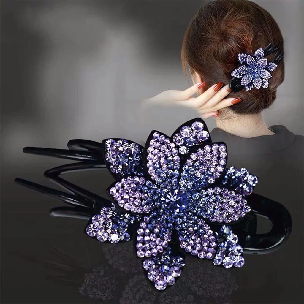

Rhinestone Double Flower Hair Clip,flexible Durable Pearls Design Women Hair Dovetail Clip Accesorios Para