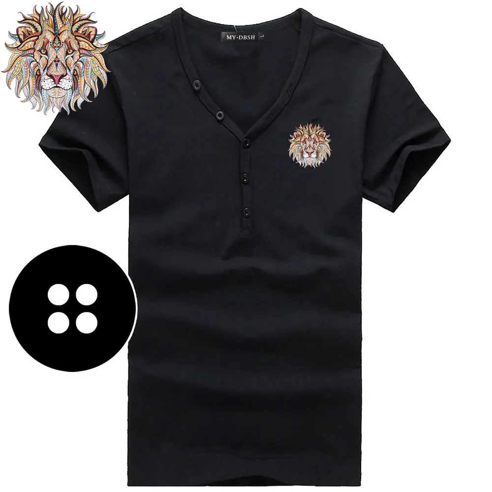A65-Short-Black Мужские облегающие футболки, летние хлопковые футболки, мужские повседневные майки, облегающие футболки с v-образным вырезом и пуговицами, футболки с коротким рукавом, большие размеры S-3XL - Цвет: A65-Short-Black