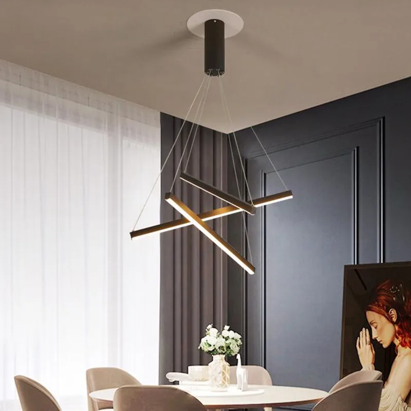 

Black Stair Chandelier simple modern duplex building high-rise empty living room hall creative personality long LED line lamp